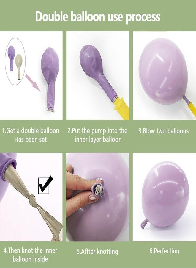 Partycus Purple Green Pink Balloon Arch Double Stuffed Dusty Green Lavender Light Yellow Sand Latex Pastel Lilac Balloon Garland Kit for Baby Shower Wedding Birthday Valentine Floral in Bloom Party Decoration - Image 5